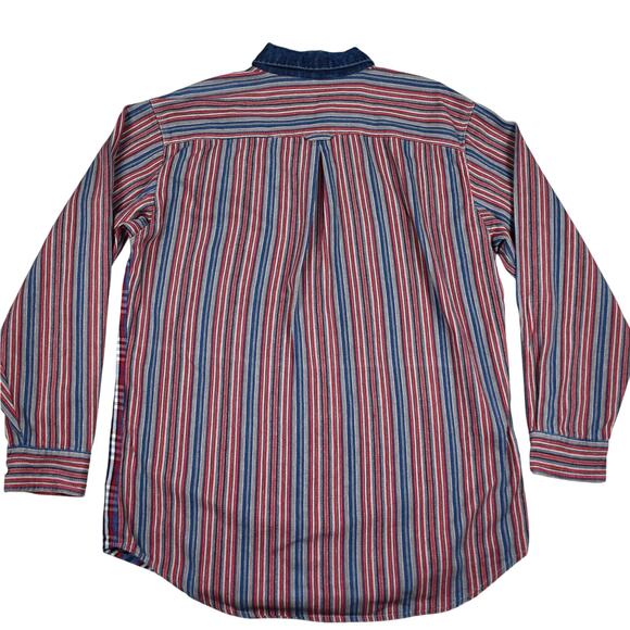 90's Vintage Gitano red/blue denim striped/plaid button up shirt Men's sz large - Picture 5 of 5